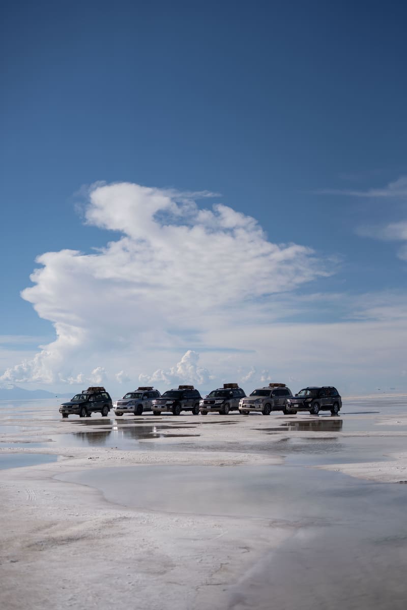 4x4s on Salt Flat — Bolivia